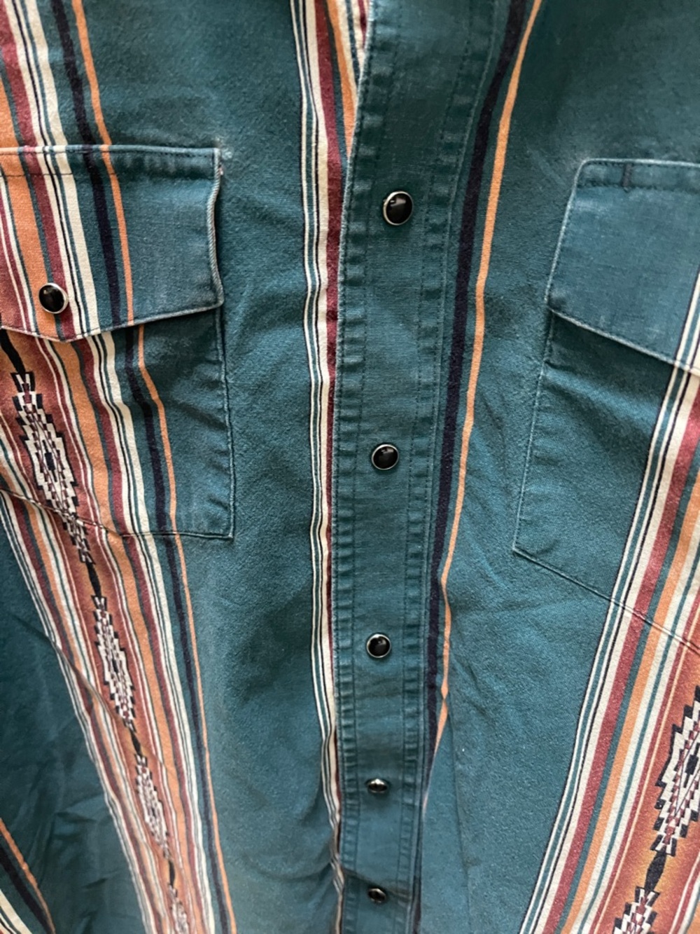 Wrangler Teal and Rust Striped Western Shirt - Picture 3 of 4